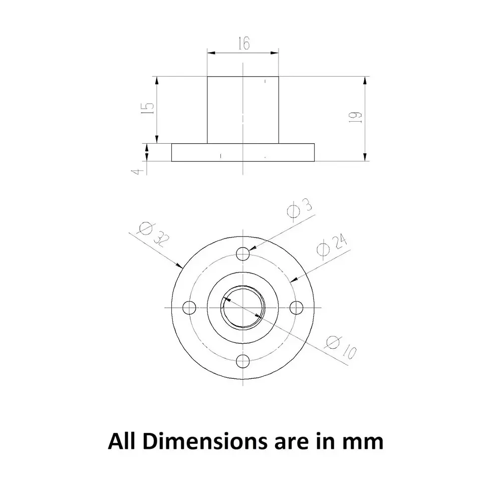 invento-5pcs-tr10-nut-2mm-pitch-10mm-t-nut-brass-round-flange-single-start-lead-screw-nut-for-3d-printer-cnc-robotics