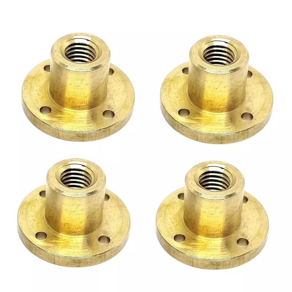 Invento T Nut Brass Round Flange 12 mm Trapezoidal Metric Thread 2 mm Pitch 24 mm Length, ISC 1889-2 (Pack of 4 Pcs)