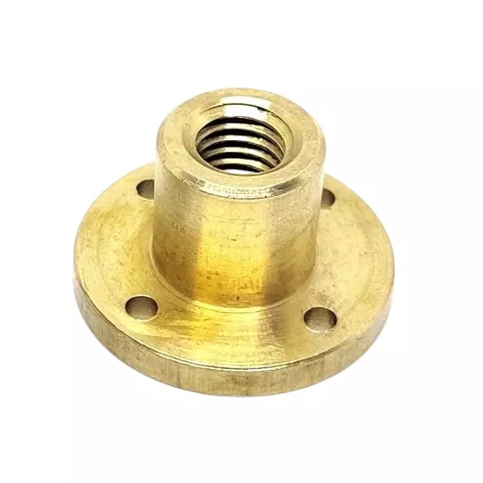 Invento T Nut Brass Round Flange 10 mm Trapezoidal Metric Thread 2 mm Pitch 19 mm Length, ISC 1887