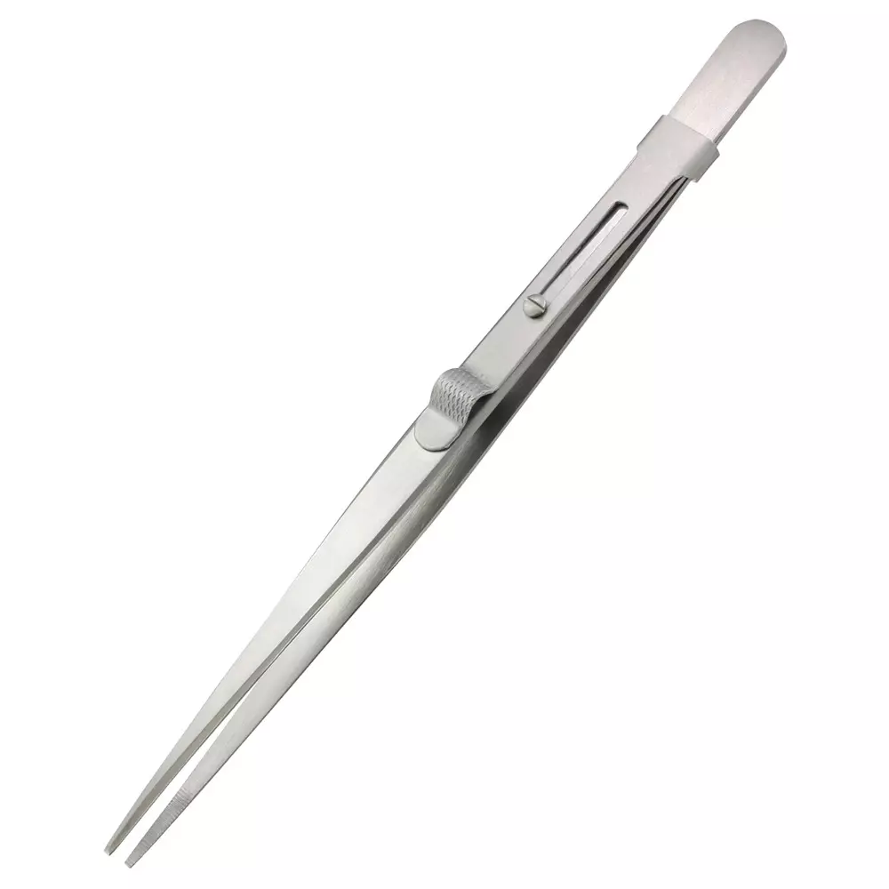 MULTICOMP PRO Locking Tweezer Straight, Flat Tip Type Stainless Steel Body Material, MP012539