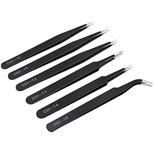 SCHOFIC Precision Tweezers Set Stainless Steel Black (Set of 6 Pcs)