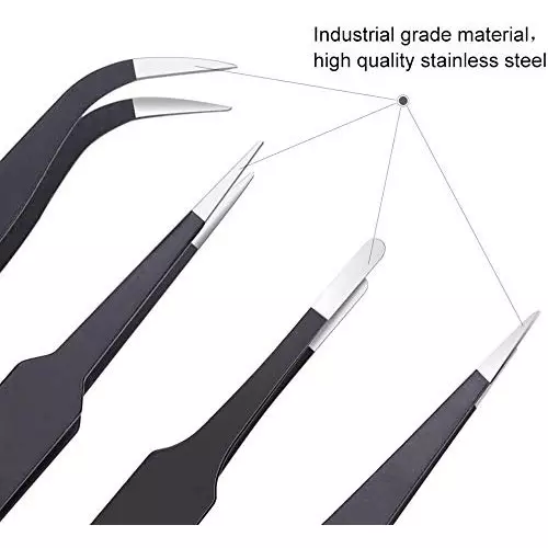 SCHOFIC Precision Tweezers Set Stainless Steel Black (Set of 6 Pcs)