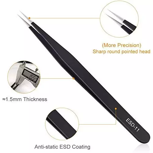 SCHOFIC Precision Tweezers Set Stainless Steel Black (Set of 6 Pcs)