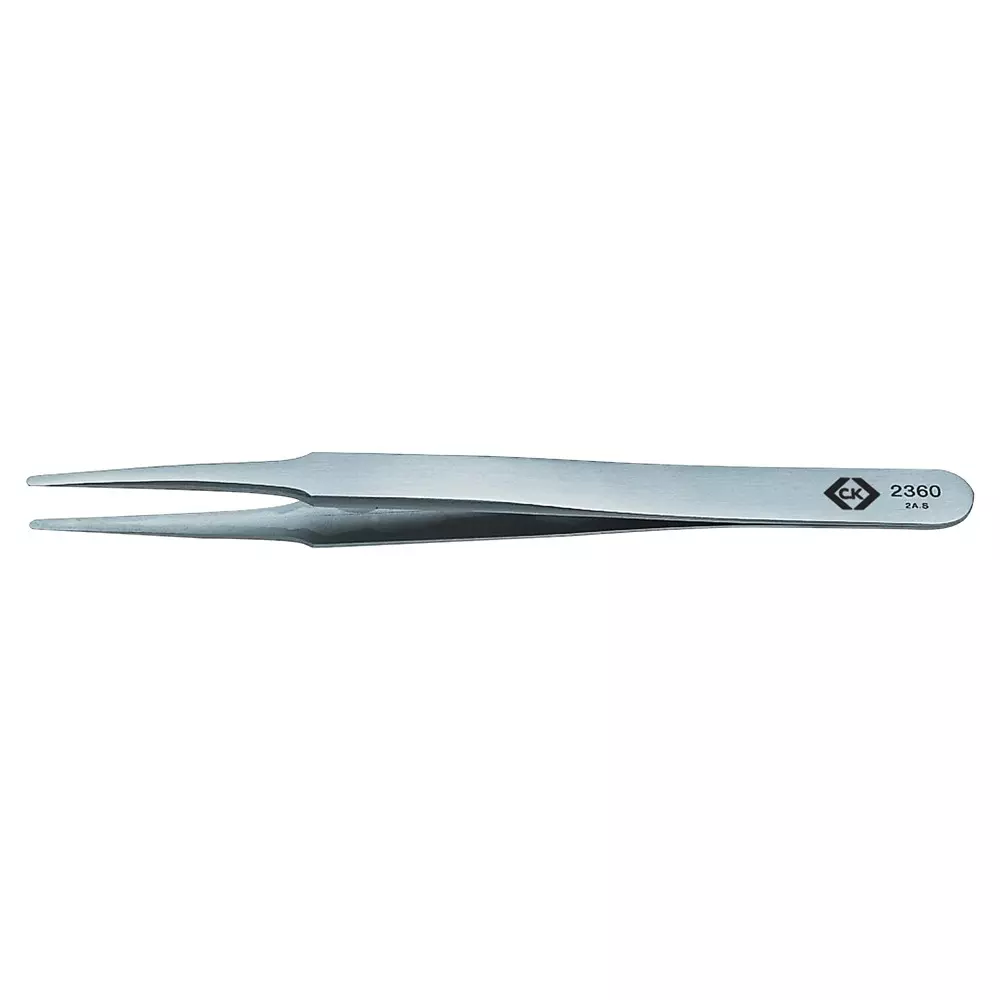 CK TOOLS Precision Tweezer, Flat Round Tip, 120mm, T2360