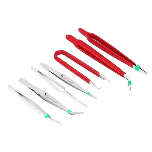 Malfah Enterprises Tweezers Stainless Steel Medical Dental Cosmetology Bent Forceps Extraction Tool (Pack of 7)