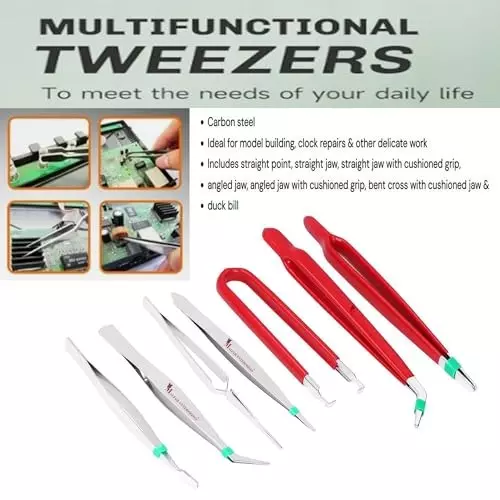 Malfah Enterprises Tweezers Stainless Steel Medical Dental Cosmetology Bent Forceps Extraction Tool (Pack of 7)