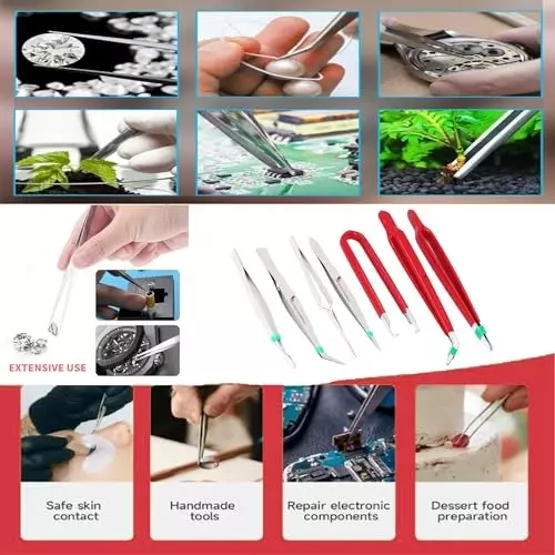Malfah Enterprises Tweezers Stainless Steel Medical Dental Cosmetology Bent Forceps Extraction Tool (Pack of 7)