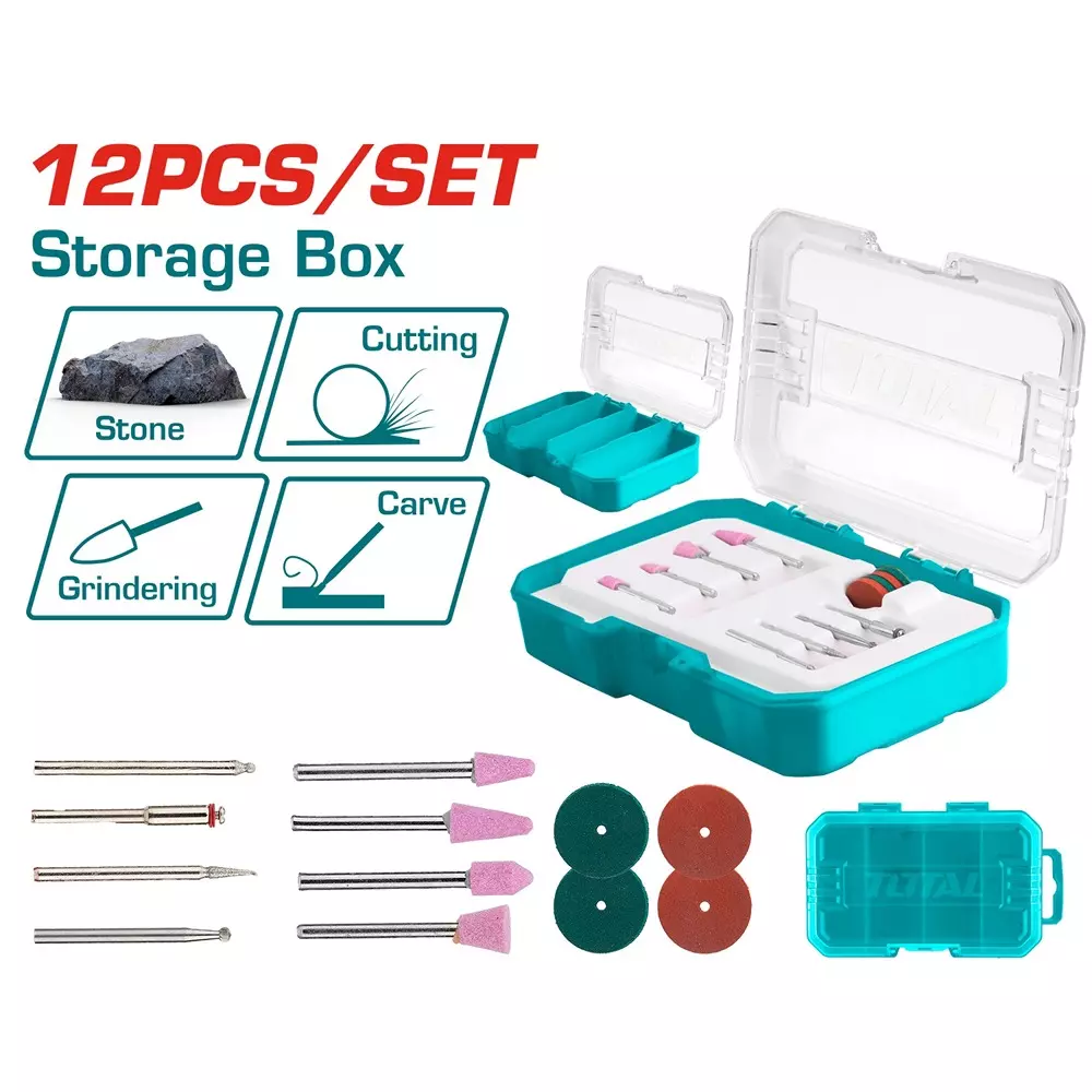 Total Glass And Stone Working Set For Mini Drill 3 mm (1/8 inch) Shank Type, TAKMG2012 (Set of 12 Pcs)