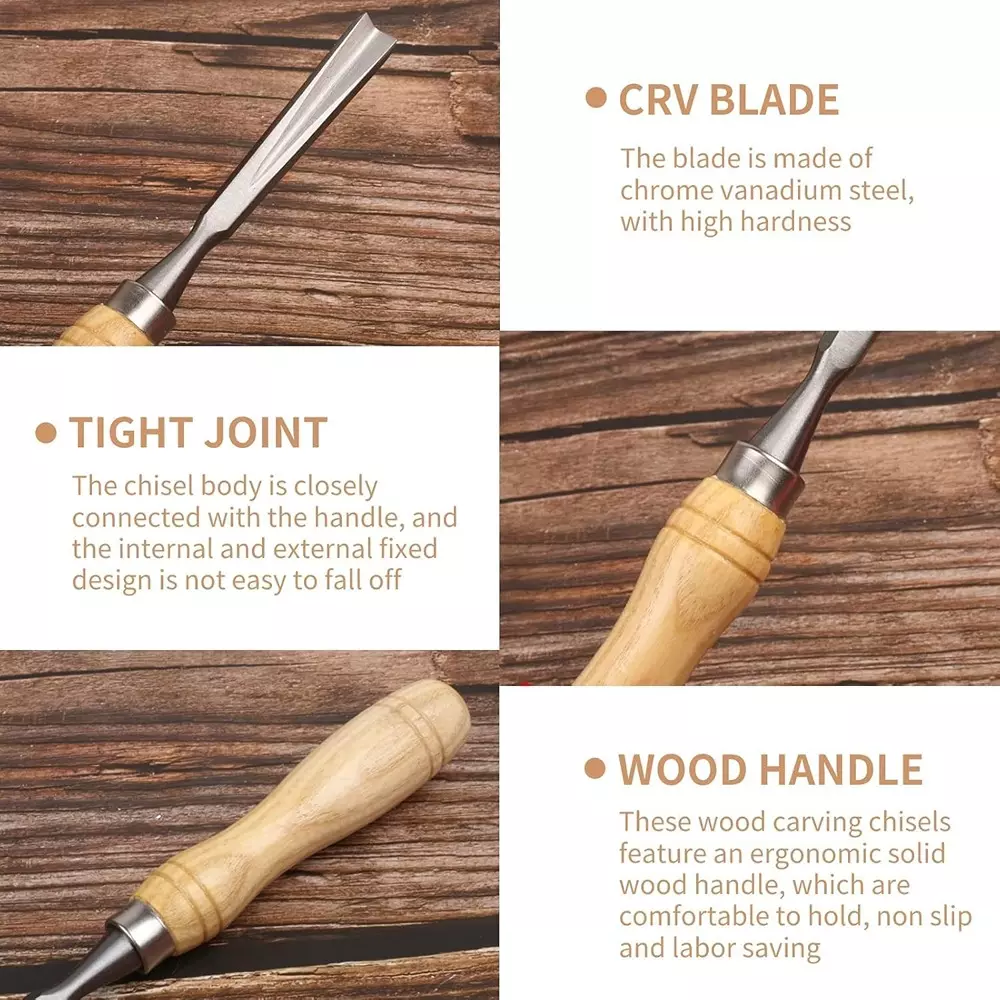 Jawsons Professional Wood Carving Chisel Set CRV Steel with Wooden Handles & Storage Box (Set of 12 Pcs)