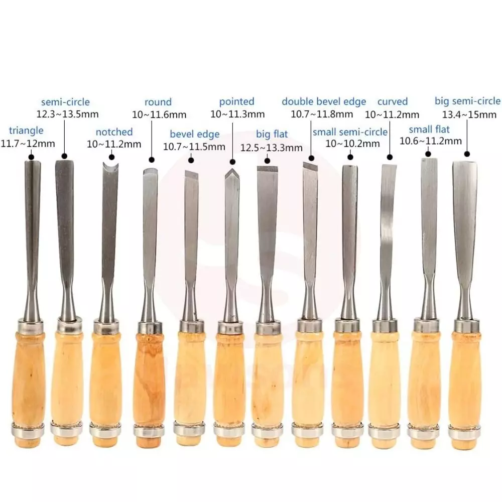 Jawsons Professional Wood Carving Chisel Set Hardened Steel with Polished Wood Handle & Roll-Up Storage Case (Set of 12 Pcs)