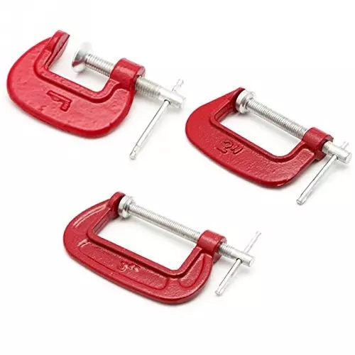Generic C-Clamp 1/2/3 inch Iron Red Heavy Duty Metal Carpenter Handyman Vise Grip (Pack of 3 Pcs)