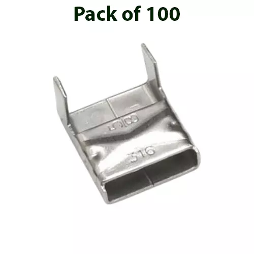 BAND-IT Uncoated 316 Stainless Steel Strap Clip 16 mm (5/8 inch) Band Width, AE4559 (Pack of 100)
