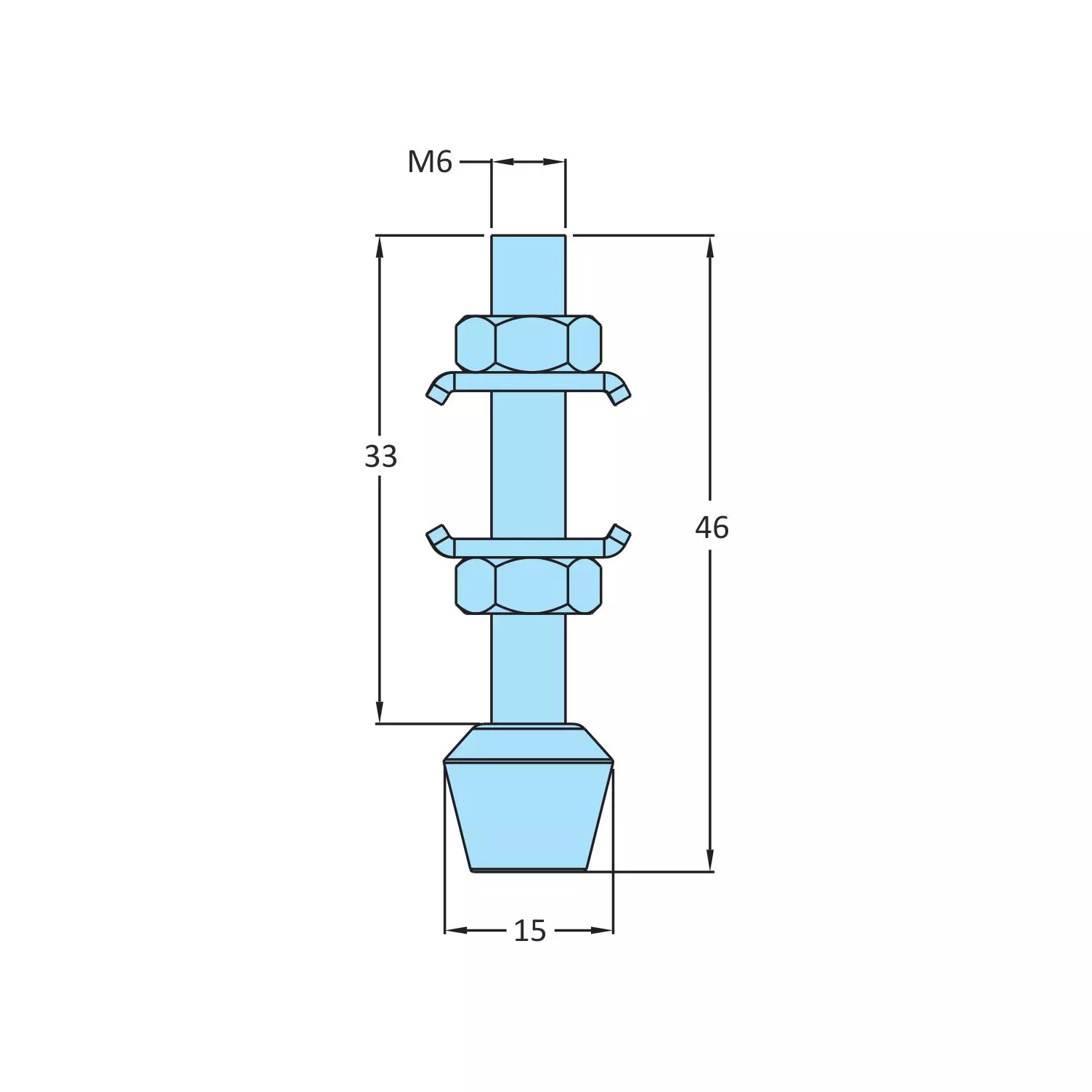 STEEL-SMITH Rubber Tip Spindle with 2 Nuts and 2 Washers M6 Dia, RT-645-2N2W (Set of 5 Pcs)