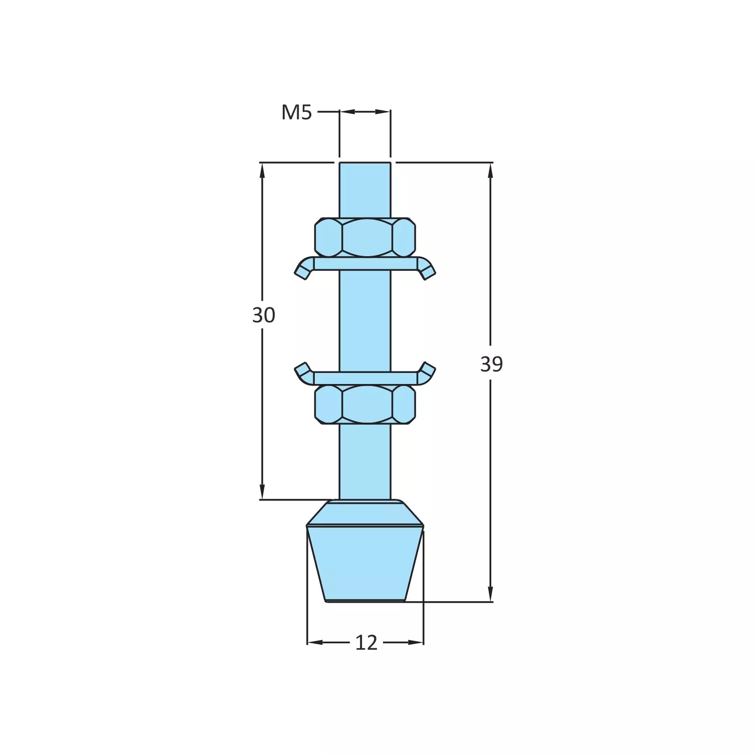 STEEL-SMITH Rubber Tip Spindle with 2 Nuts and 2 Washers M5 Dia, RT-539-2N2W-SS (Set of 5 Pcs)