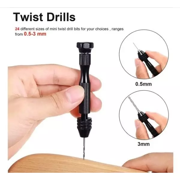 YADAV Precision Pin Vise Hand Drill with 25 Pcs Micro Twist Drill Bit Set 0.5–3.0 mm for PCB, Metal, Wood, Jewelry & Plastic