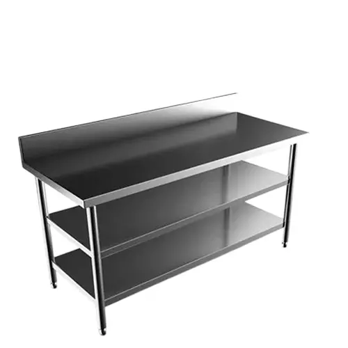 Vinayak Machines Kitchen Working Table with 4 Inch (10.16 cm) Backsplash and Two Under Shelves Stainless Steel 60X24X34 Inch Size