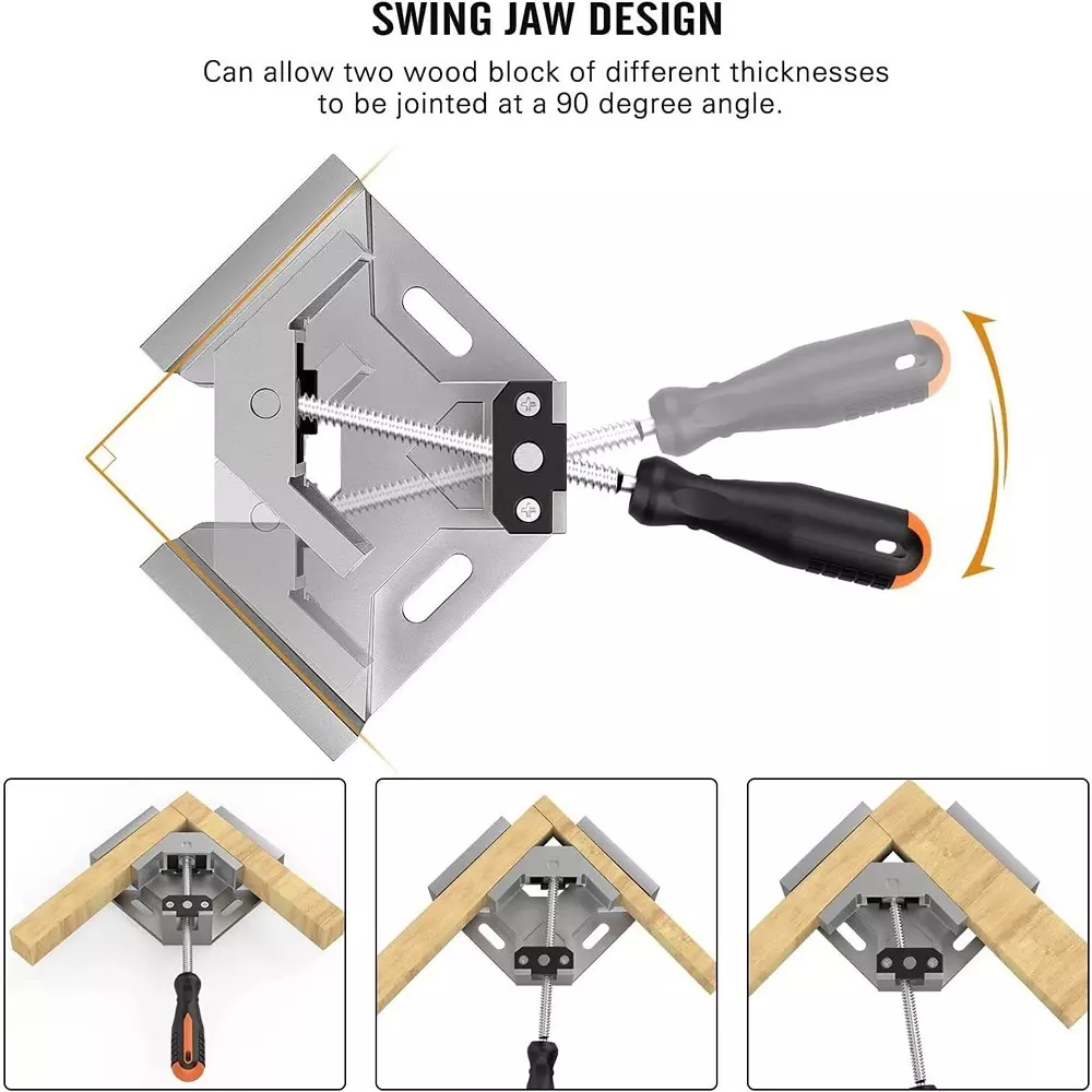 Catson Corner Clamp / Right Angle Clamp 90° Aluminum Alloy & TRP Rubber Handle Silver 70 mm (2.76 inch) Jaw Opening
