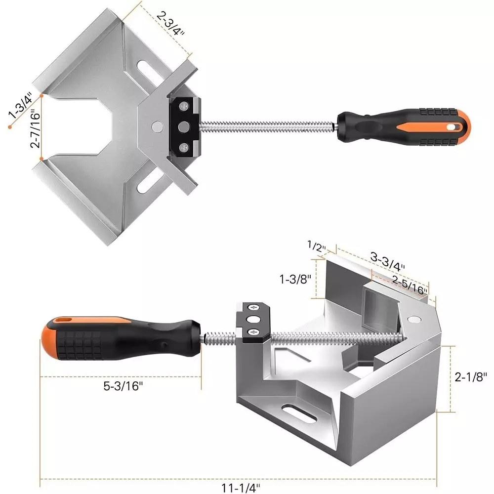 Catson Corner Clamp / Right Angle Clamp 90° Aluminum Alloy & TRP Rubber Handle Silver 70 mm (2.76 inch) Jaw Opening