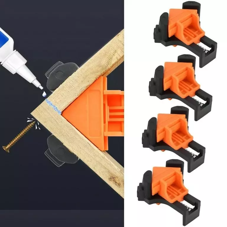 GENERIC Corner Clamp Adjustable 90° Right Angle Single Handle Spring Loaded Woodworking Clip Tool (Pack of 4)