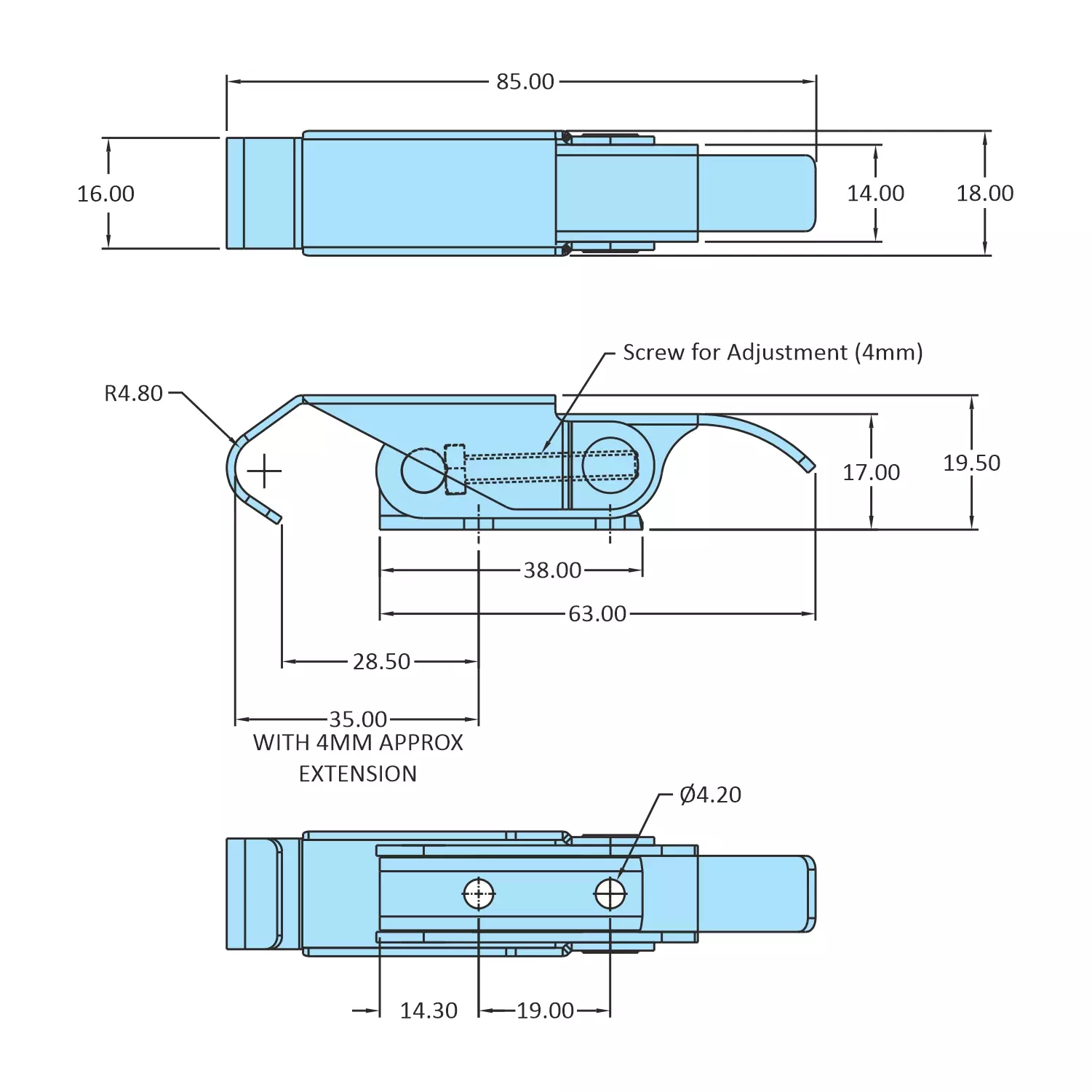 STEEL-SMITH Light Duty Non-Adjustable Claw Latch, PAH-50-1546