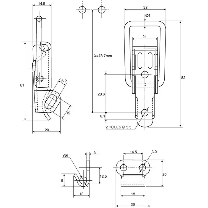 Savigny Stainless Steel Toggle Latch 82x32x20 mm, 40024 IB (Pack of 2)