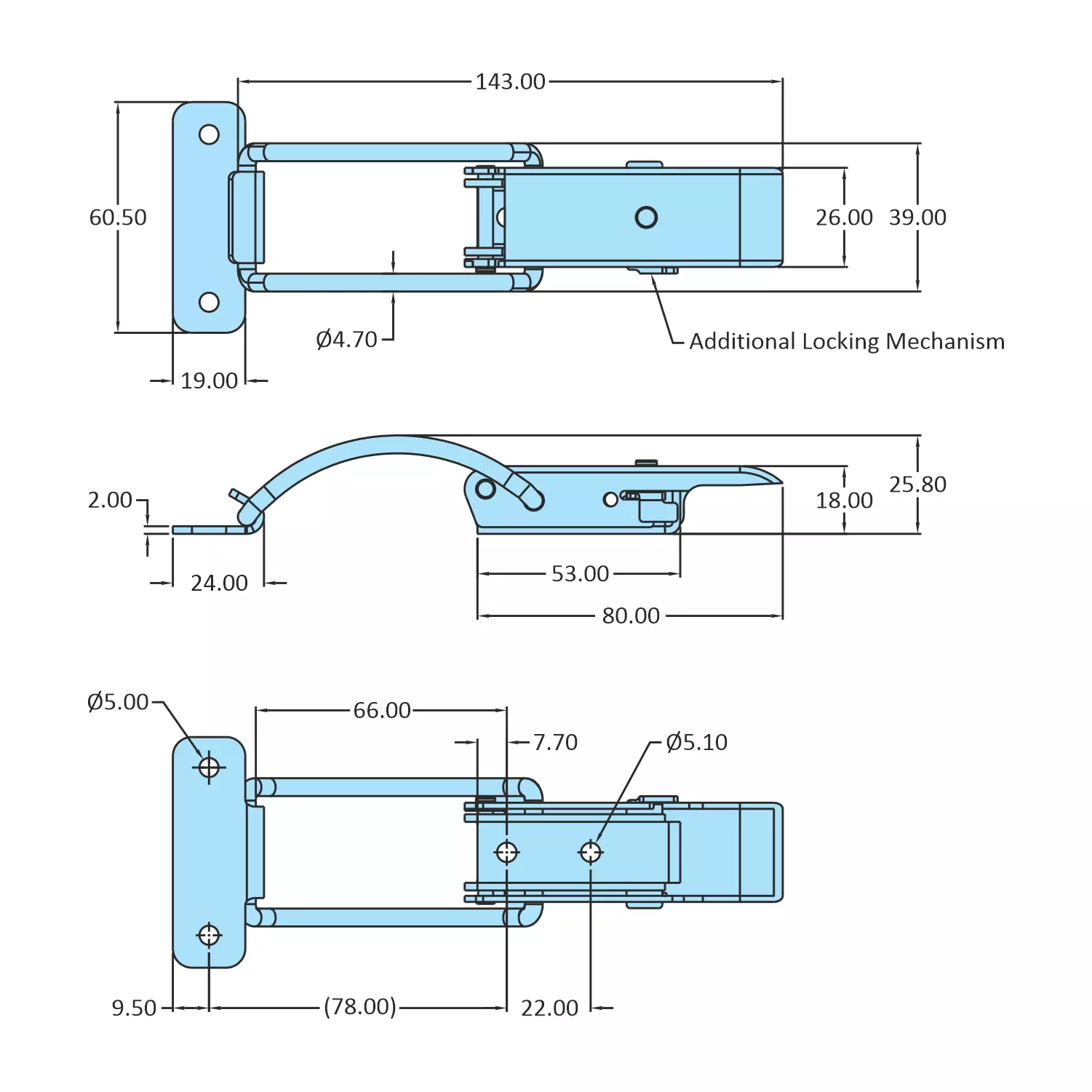STEEL-SMITH Non-Adjustable Latch Medium Duty with Additional Locking Mechanism, PAH-38-2556-TRIG-SS