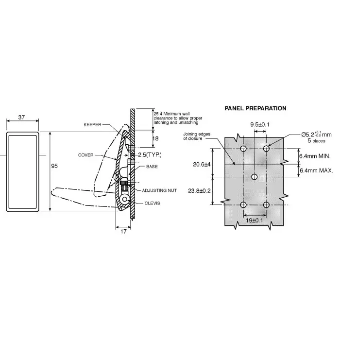 Southco Toggle Latch 95x37x17 mm, E8-10-502-20