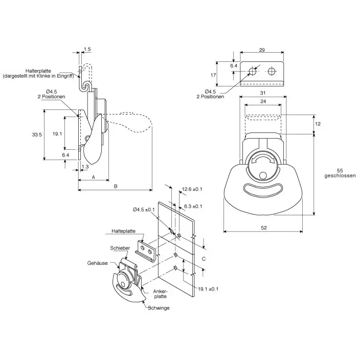 Southco Stainless Steel Spring Loaded Toggle Latch 67x52x19 mm, K2-3005-51 (Pack of 2)