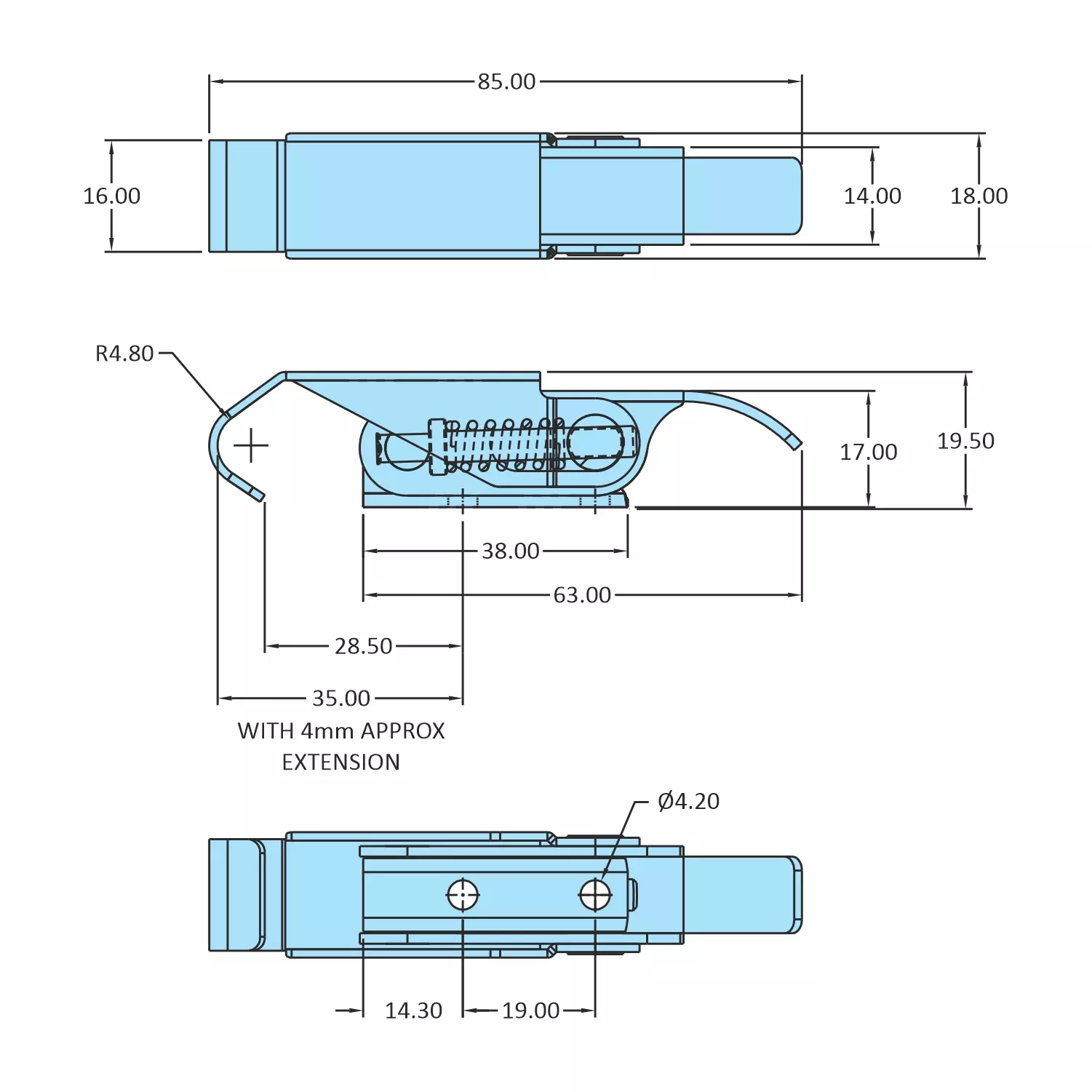 STEEL-SMITH Light Duty Spring Claw Latch, PAH-55-1547