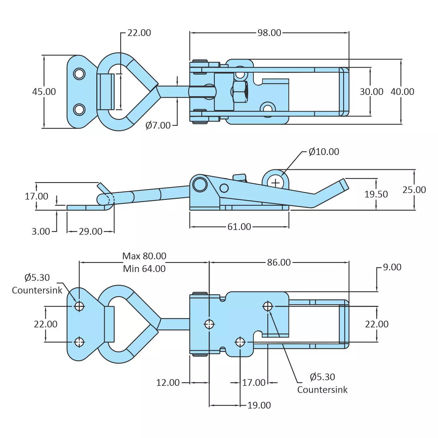 STEEL-SMITH Medium Duty Adjustable Latch Padlockable, PAH-CS-0230-SS