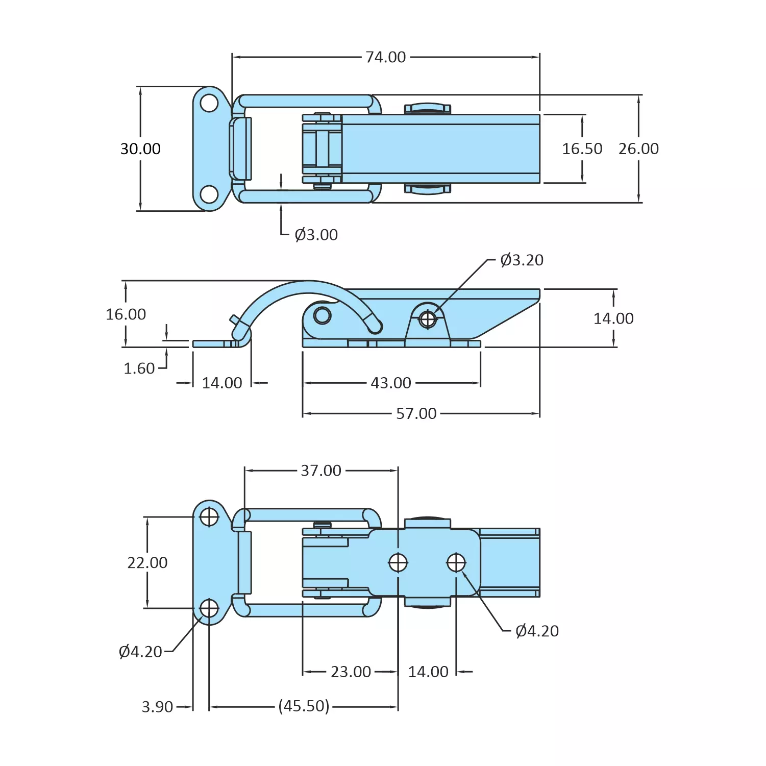 STEEL-SMITH Medium Duty Non-Adjustable Latch, PAH-27-633