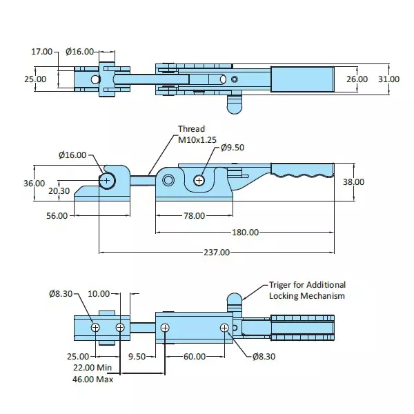 STEEL-SMITH Heavy Duty Adjustable Latch with Additional Locking Mechanism, PAH-44-4000-TRIG-SS