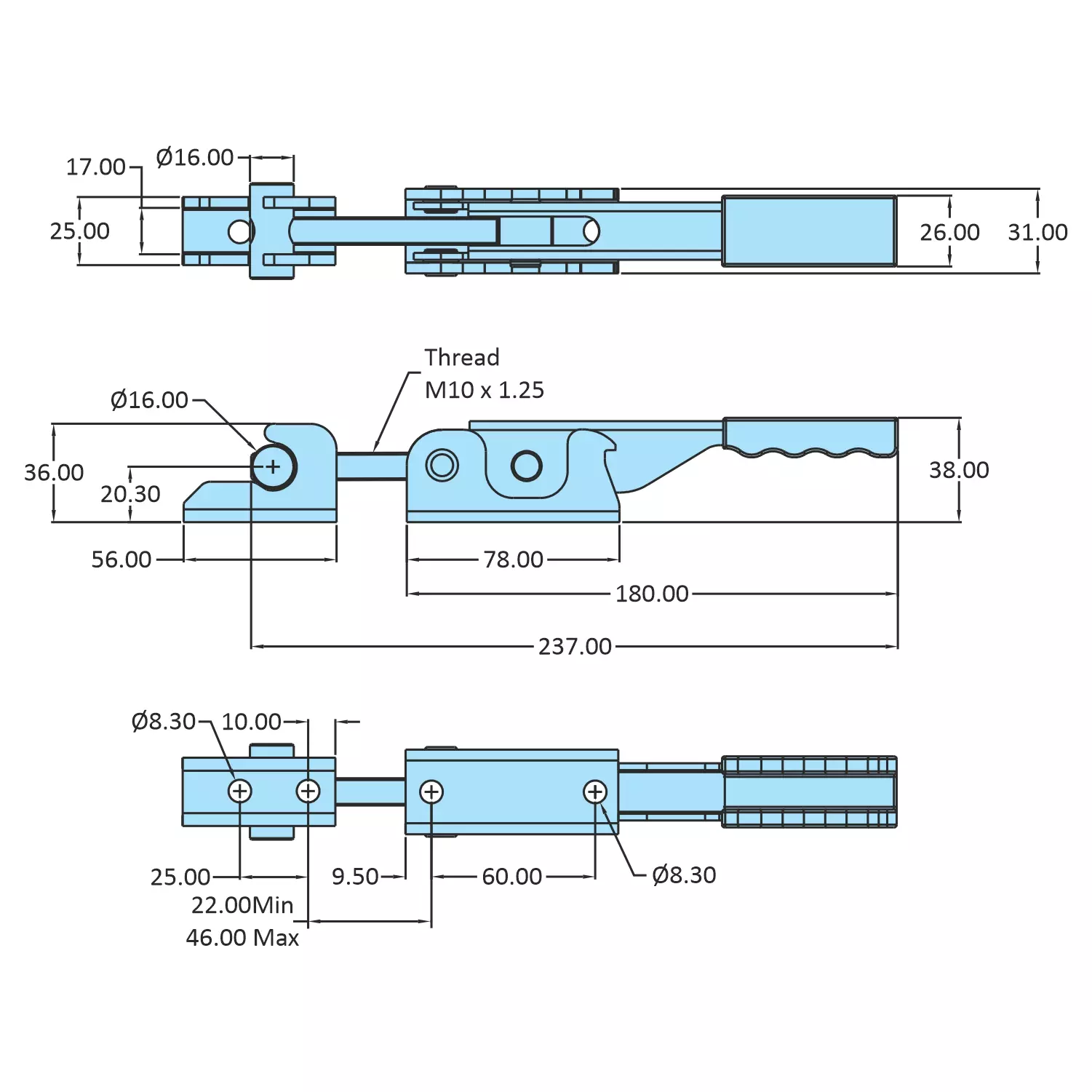STEEL-SMITH Heavy Duty Adjustable Latch, PAH-43-4000-SS