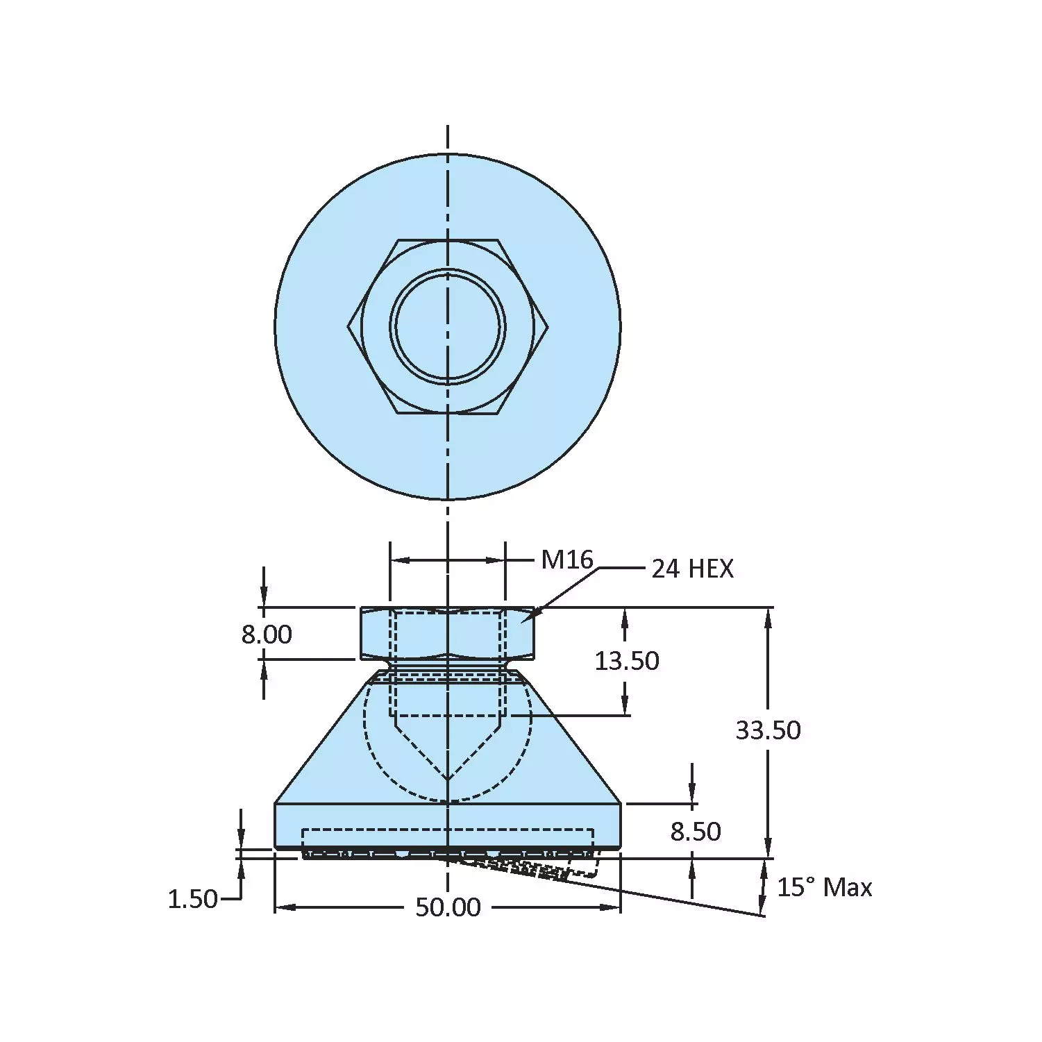 STEEL-SMITH Anti-Skid Leveling Pad Dia M16 x 13.5 Length, SLPF-1650-RP