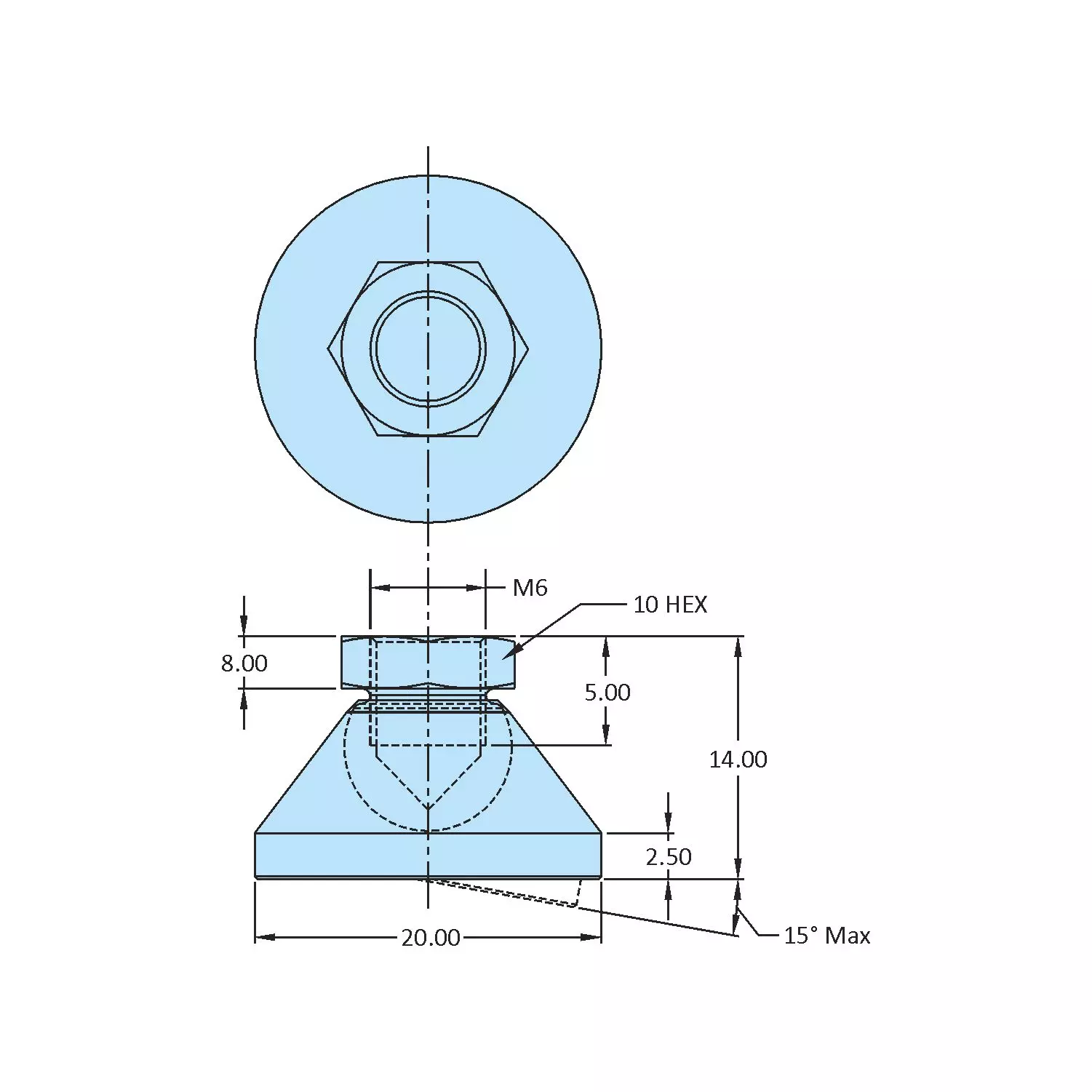 STEEL-SMITH Leveling Pad Dia M6 x 5 Length, SLPF-624-SS