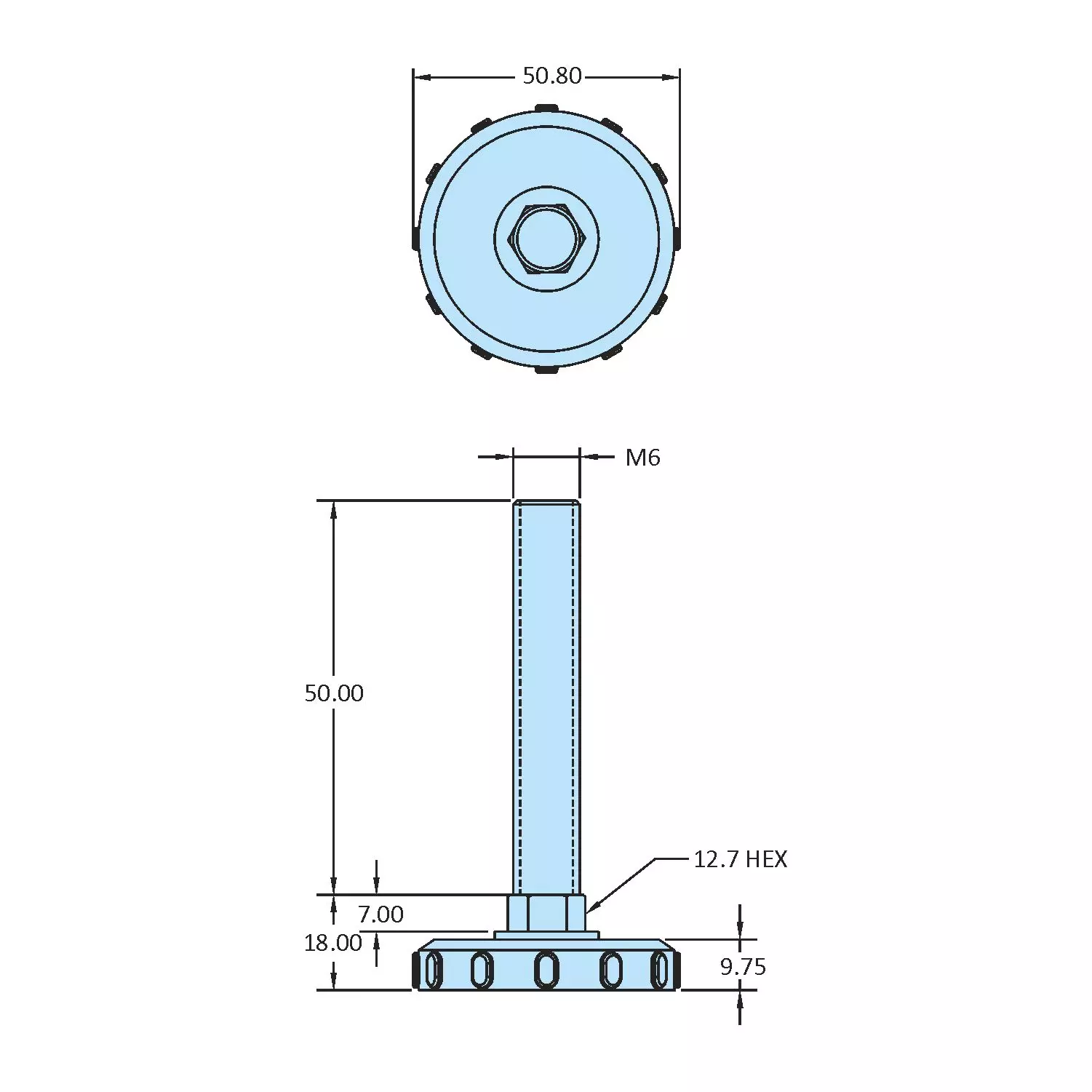 STEEL-SMITH Fixed Leveling Pad Dia M6 x 50 Length, LPF-650-50