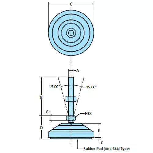 STEEL-SMITH Technopolymer Plastic Base Leveling Pad Anti-skid Dia M12 x 80 Length, TPLP-12-80-80