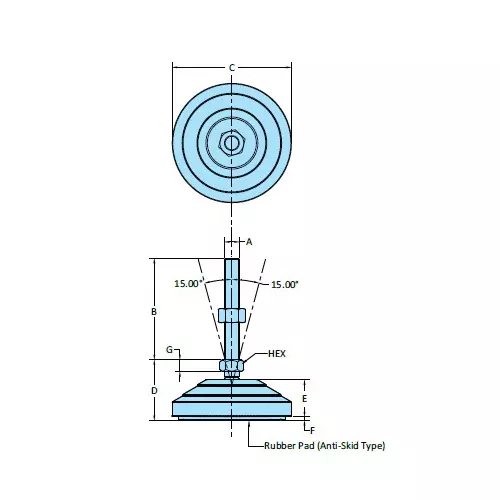 STEEL-SMITH Technopolymer Plastic Base Leveling Pad Anti-skid Dia M10 x 68 Length, TPLP-10-68-80-SS