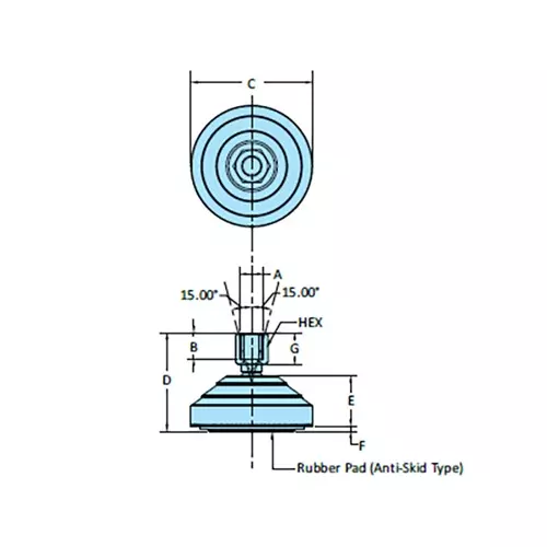 STEEL-SMITH Technopolymer Plastic Base Leveling Pad Anti-skid Dia M8 x 13 Length, TPLPF-8-60-SS