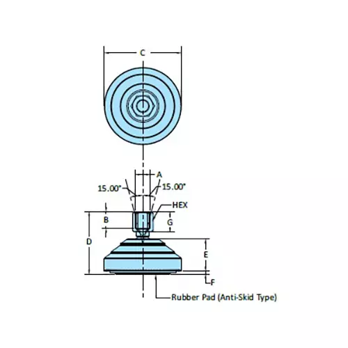 STEEL-SMITH Technopolymer Plastic Base Leveling Pad Anti-skid Dia M10 x 13 Length, TPLPF-10-80-SS