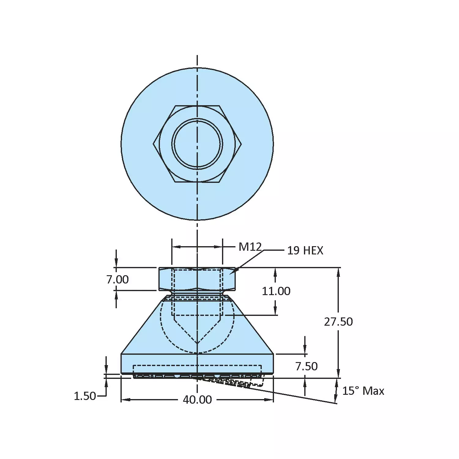 STEEL-SMITH Anti-Skid Leveling Pad Dia M12 x Length 11 mm, SLPF-1240-RP-SS
