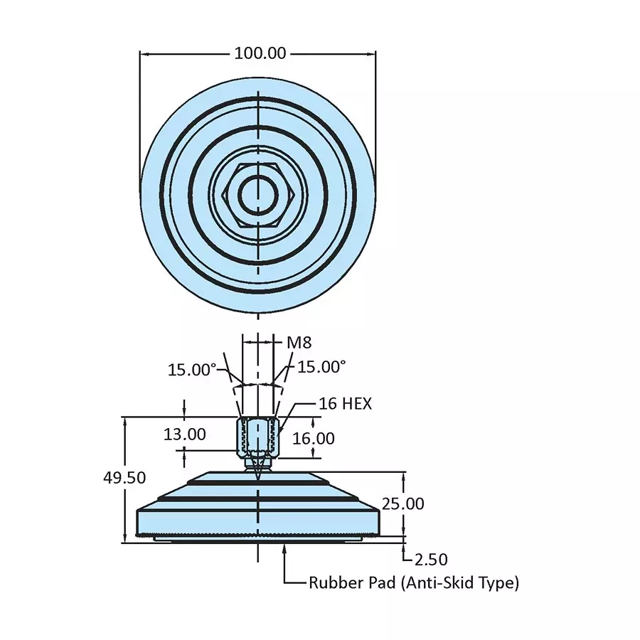 STEEL-SMITH Technopolymer Plastic Base Leveling Pads Electro Polish Finish M10, TPLPF-10-100-SS