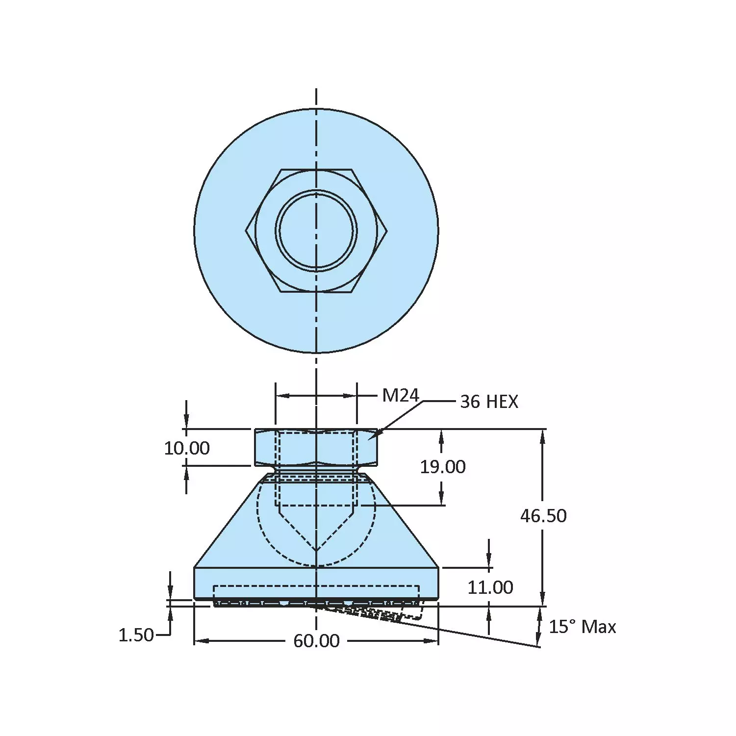 STEEL-SMITH Anti-Skid Leveling Pad Dia M24 x 19 Length, SLPF-2460-RP