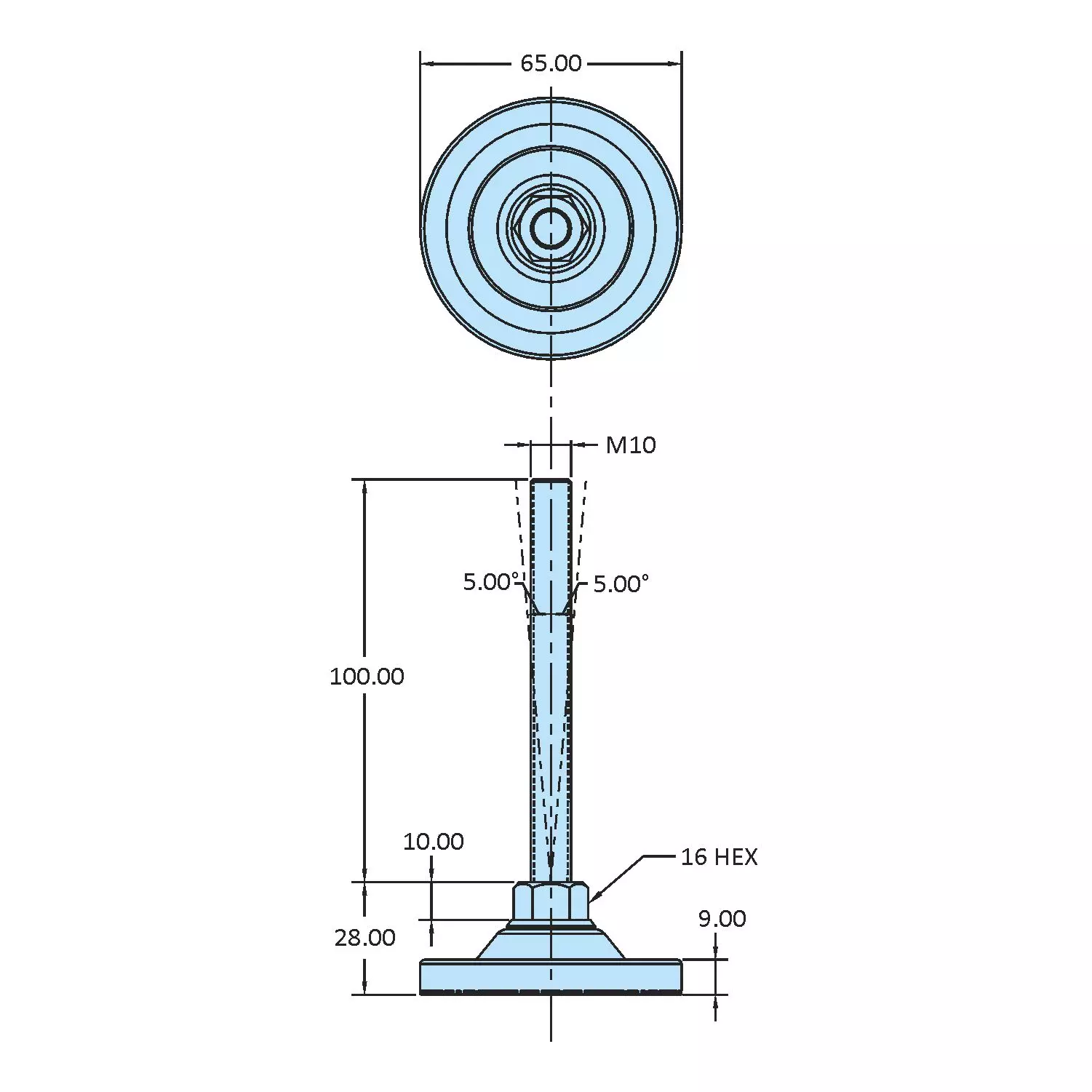 STEEL-SMITH Anti-Skid Leveling Pad Non-Swivel Dia M10 x 100 Length, SLPM-SM-60-10100-RP