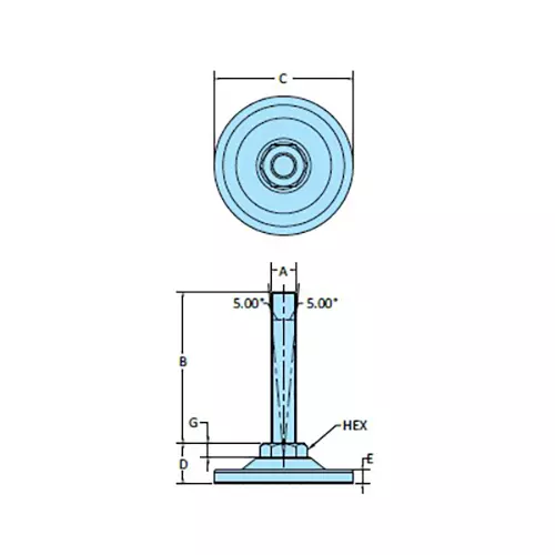 STEEL-SMITH Anti-Skid Swivel Leveling Pad Dia M10 x 70 Length, SLPM-SM-60-LD-1070-RP-SS