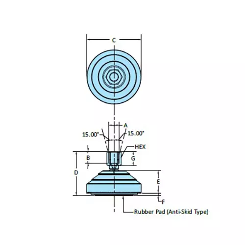 STEEL-SMITH Technopolymer Plastic Base Leveling Pad Anti-skid Dia M8 x 13 Length, TPLPF-8-60