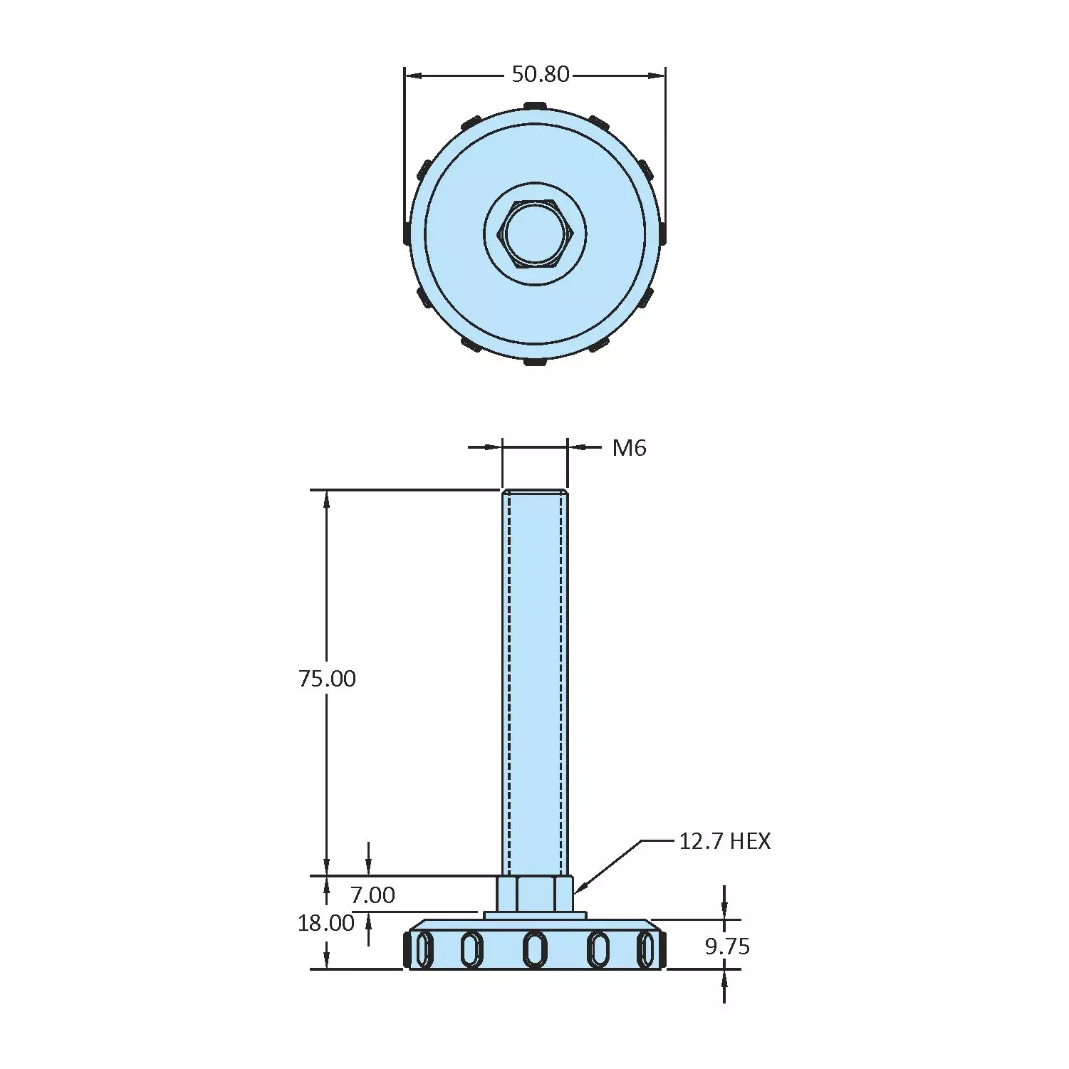 STEEL-SMITH Fixed Leveling Pad Dia M6 x 75 Length, LPF-675-50
