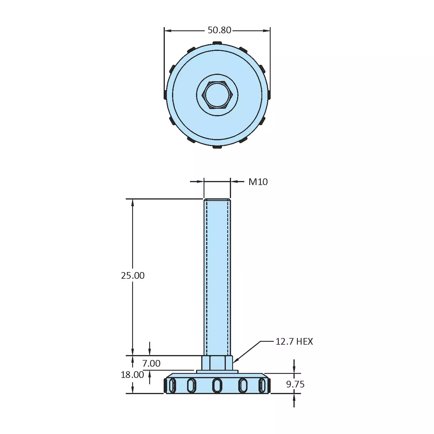 STEEL-SMITH Fixed Leveling Pad Dia M10 x 25 Length, LPF-1025-50
