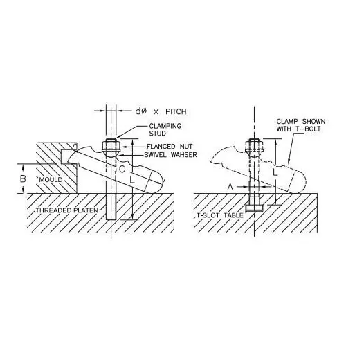 Clamp Smith Mould Clamp with Mould Stud & Flanged Nut M24 Diameter 200 m Length SGI Steel, CSMC-24S