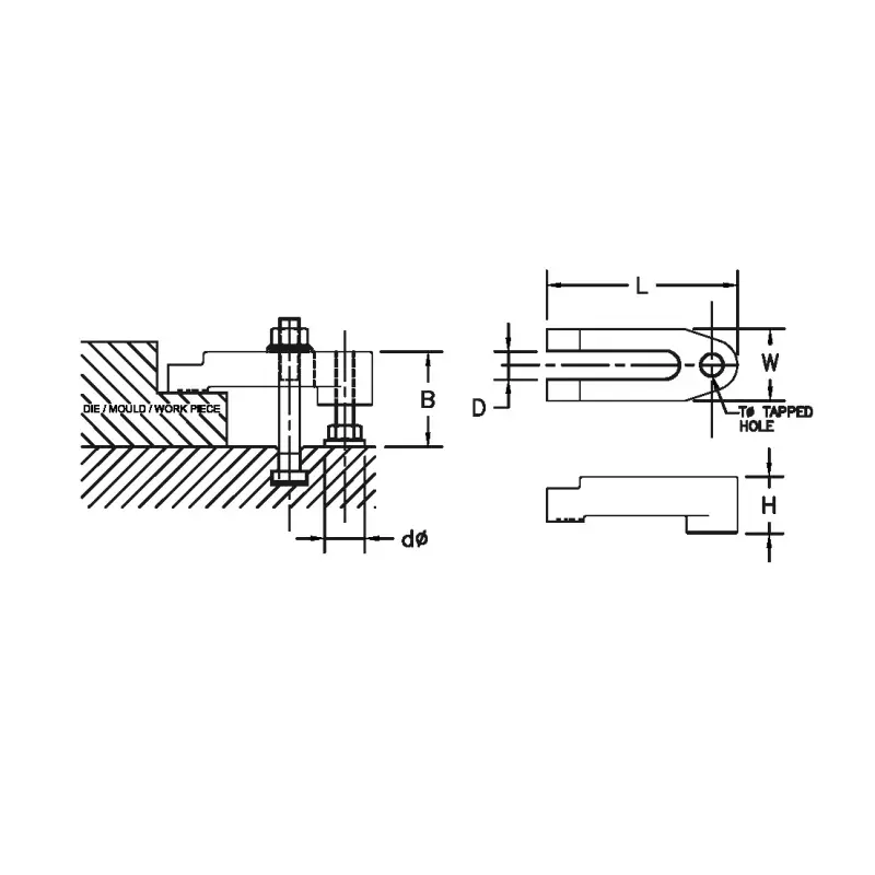 Clamp Smith U Type Special Mould Clamp M12 Thread 0-60 mm Range Black Finish SGI Steel, CSTUC-12T